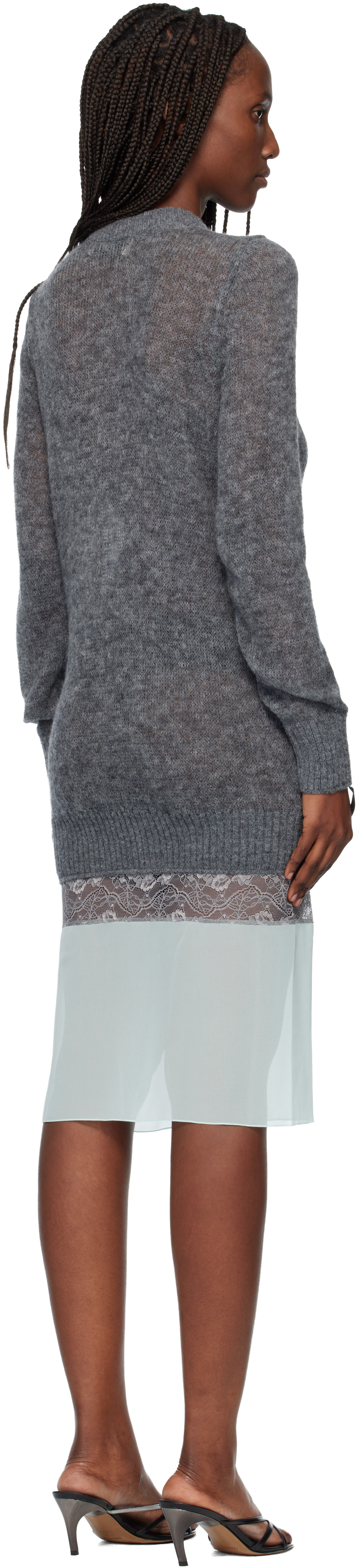 Gray & Green Multi-Layer Pullover Midi Dress