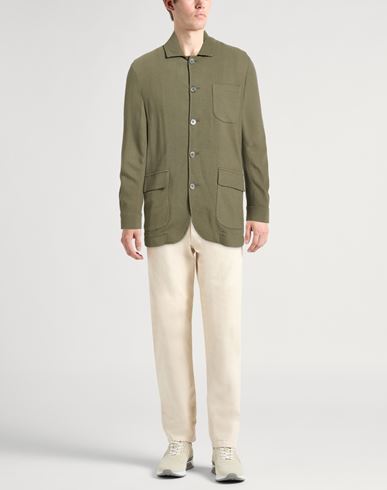 Man Shirt Military green Size 38 Viscose, Virgin Wool