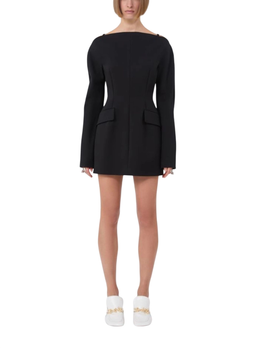 Black Boat Neck Mini Dress