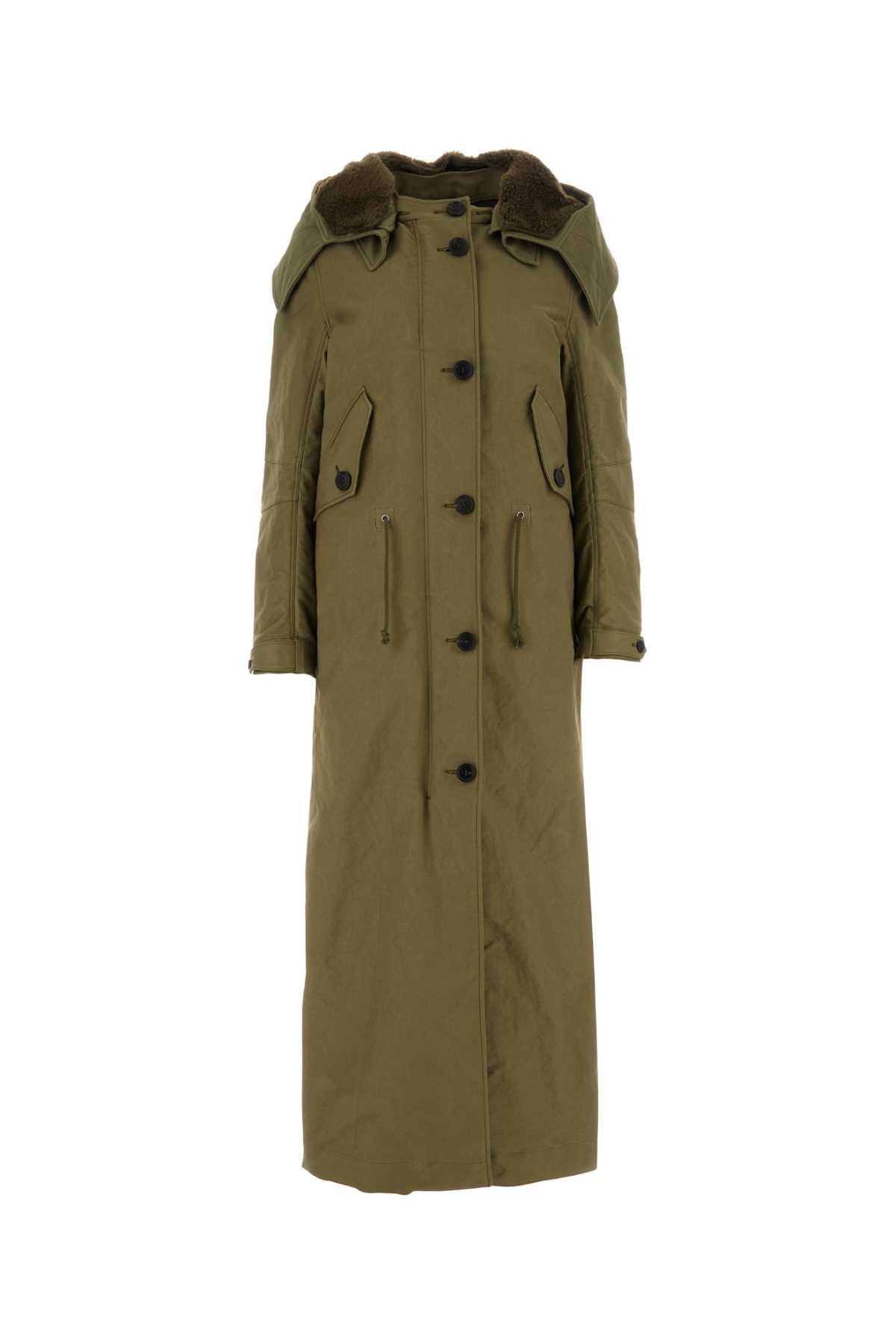 Nylon Parka with Wool Lining Coat — Green