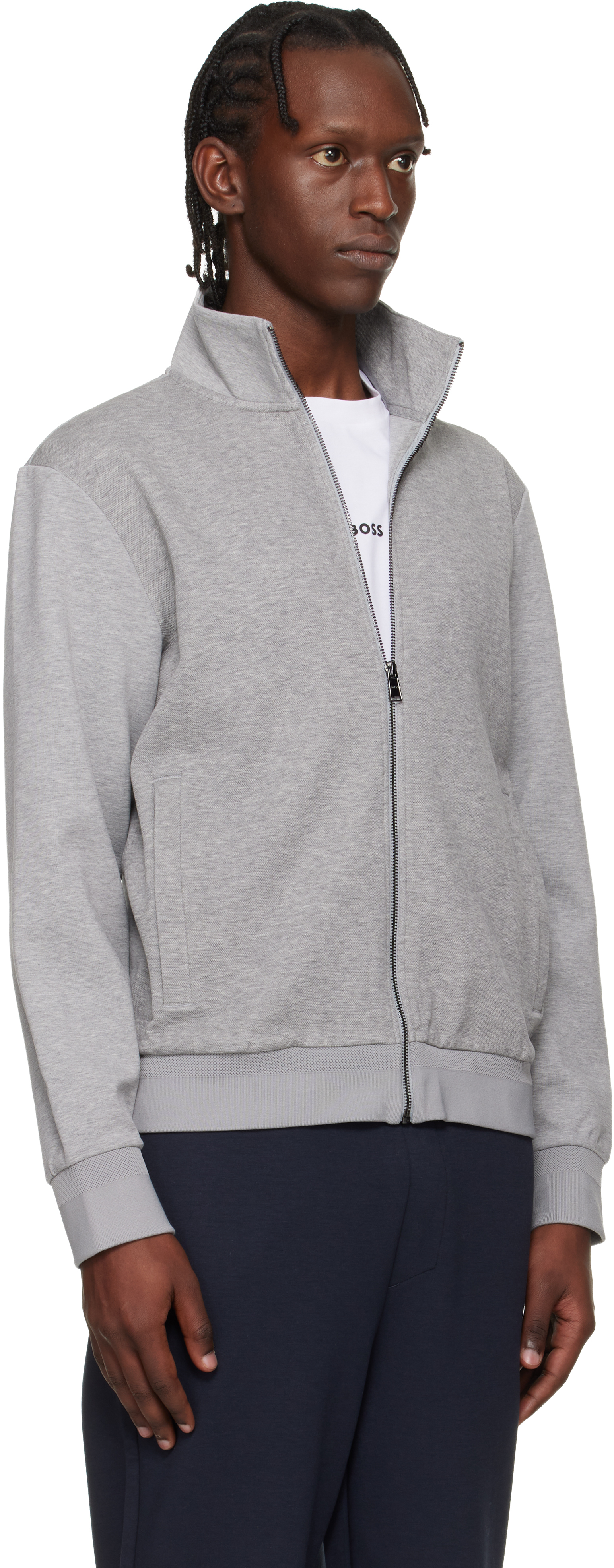 Gray Zip-Up Mercerized Stretch-Cotton Piqué Sweatshirt