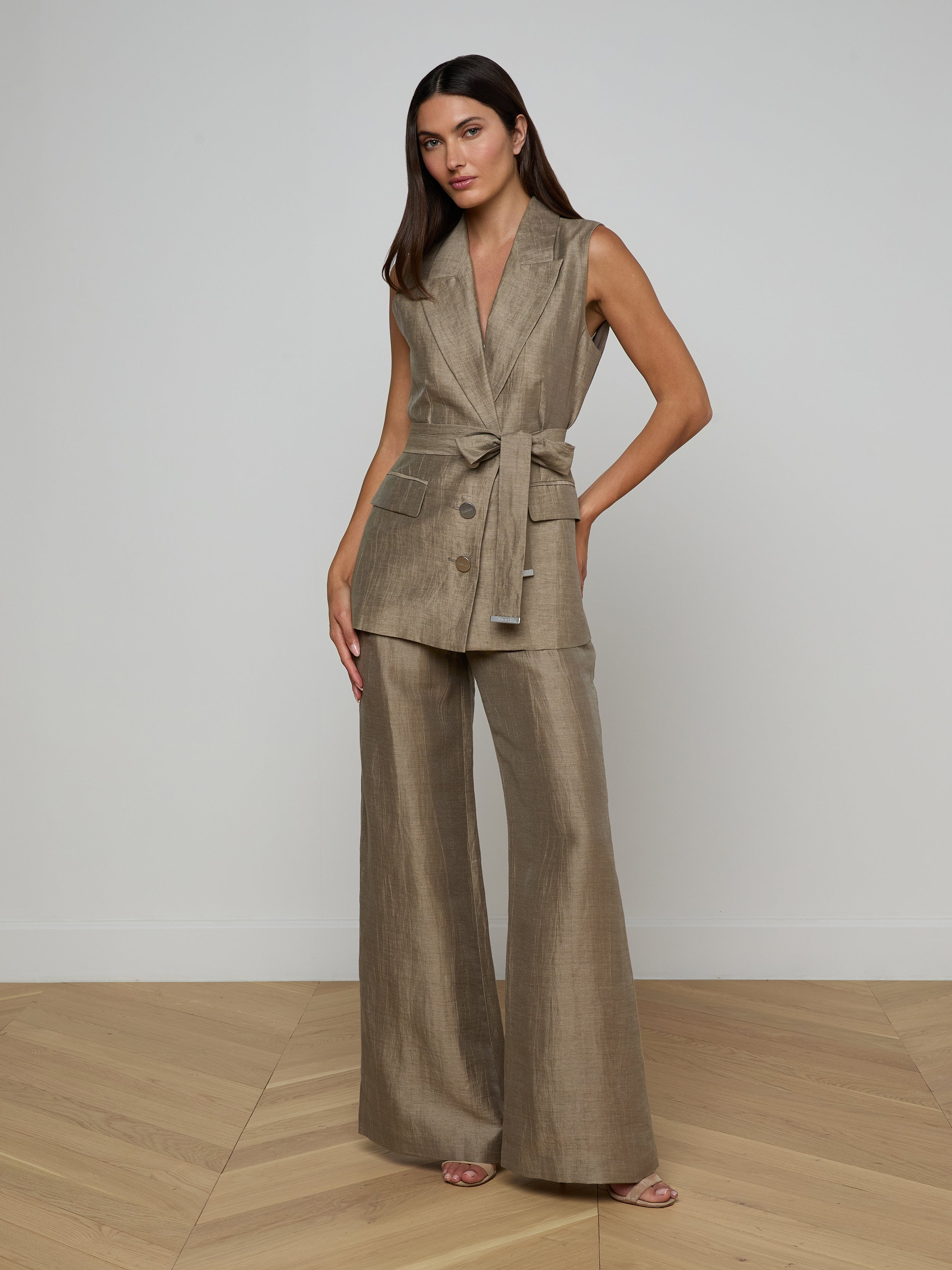 Harper Linen-Blend Vest In Grey Taupe