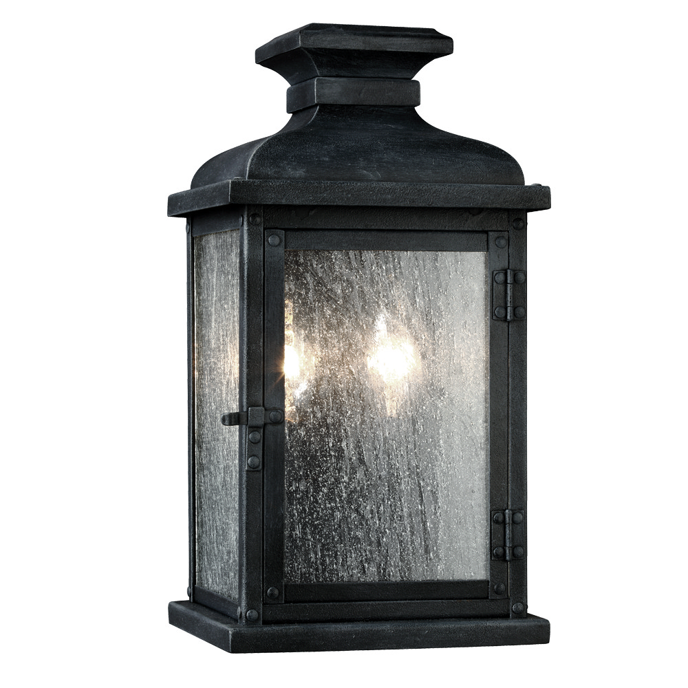 Visual Comfort Studio Pediment 2-Light Outdoor Wall Light in Dark Weathered Zinc by Sean Lavin