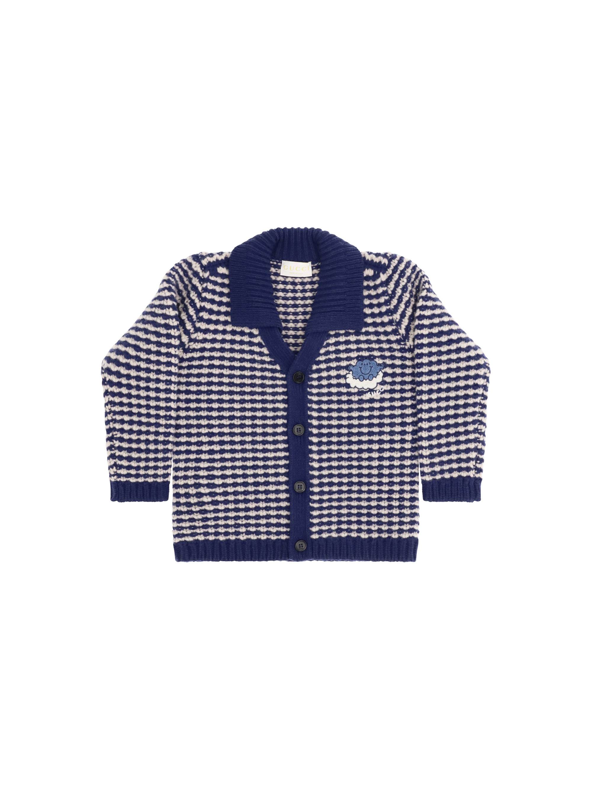 Striped Wool with Mr. Happy Cardigan — Navy