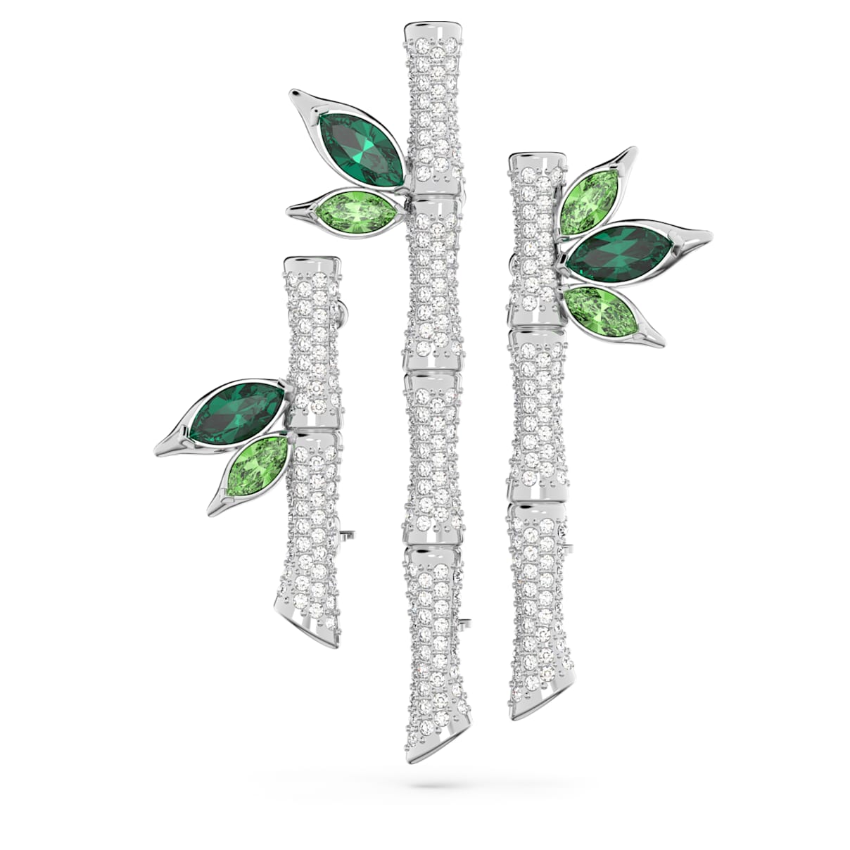 Dellium brooch, Bamboo, Green, Rhodium plated