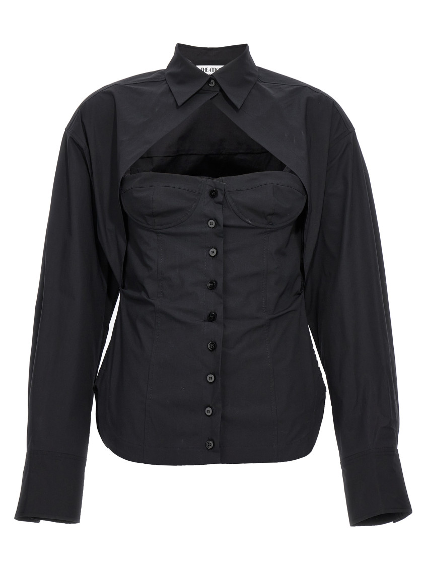 Cut-out corset-style cotton shirt - Black