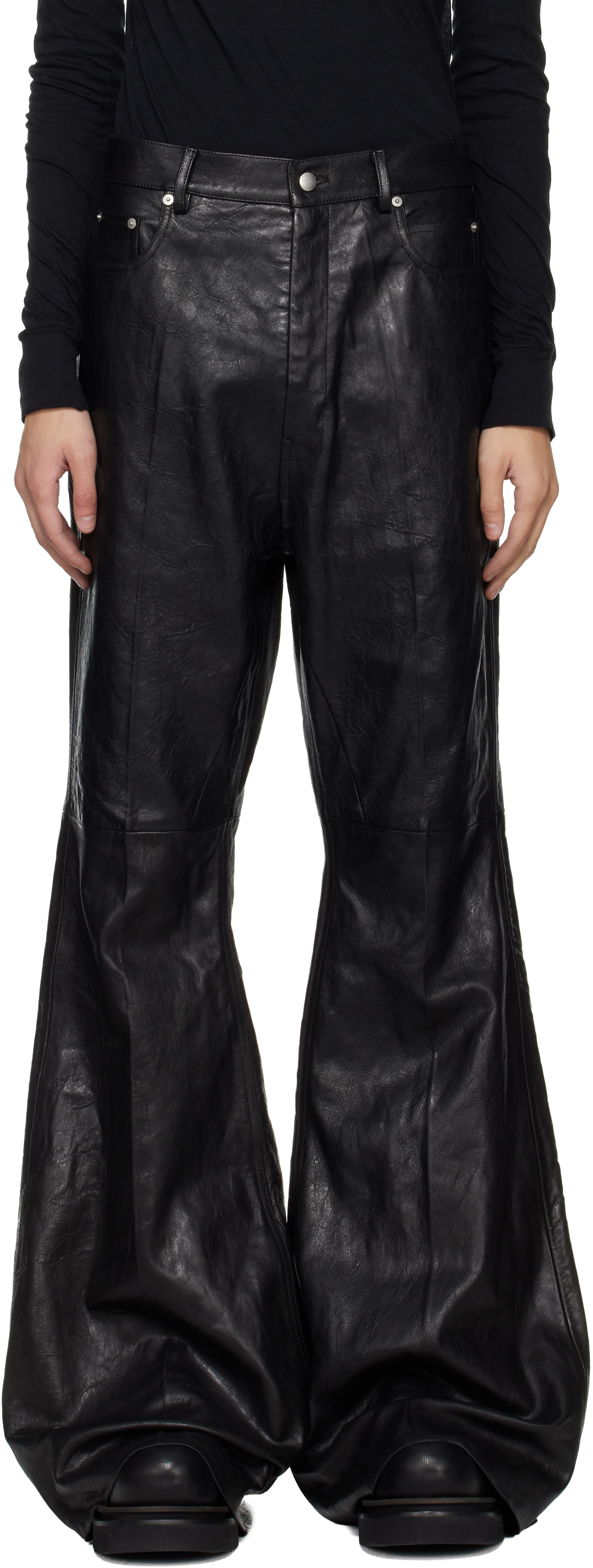 Black Temple Bolan Bootcut Leather Pants