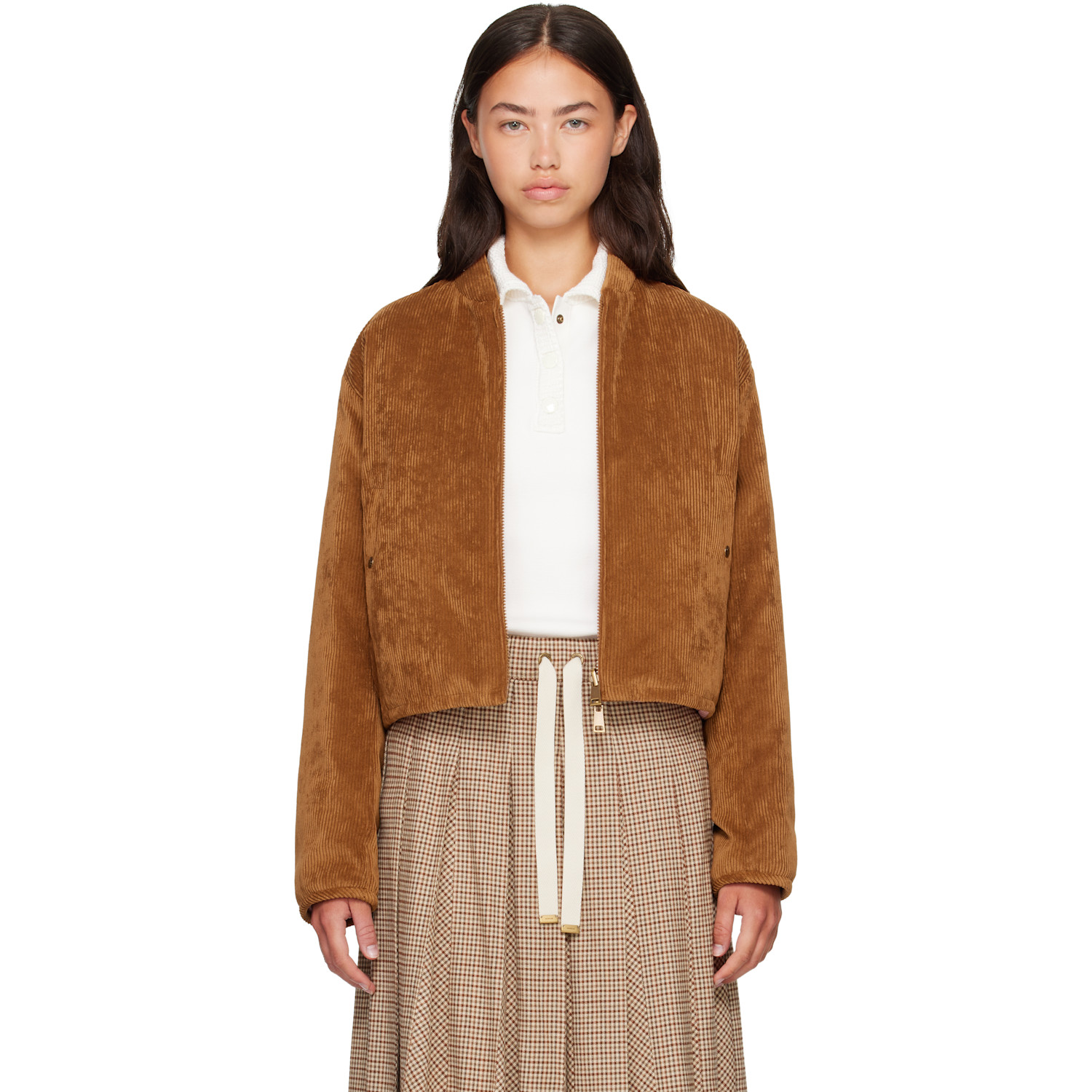 Tan & Pink Blageon Corduroy Reversible Down Jacket