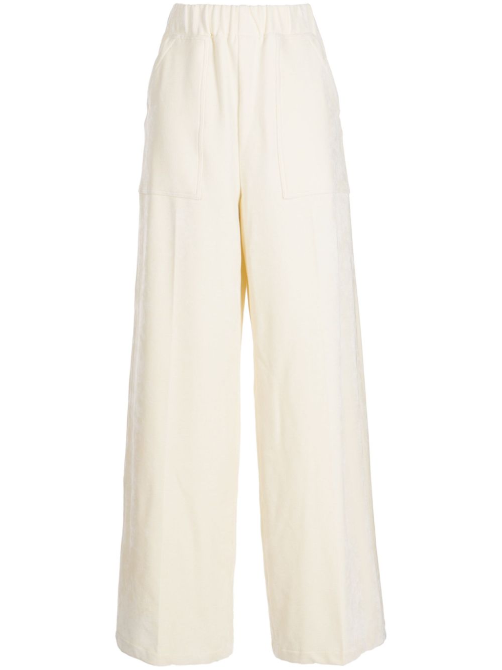 Elasticated-waistband velvet-finish flared trousers - White