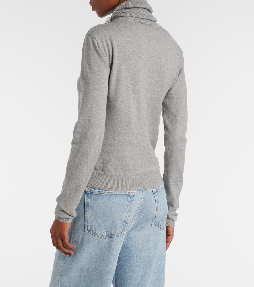 Embellished cotton and cashmere turtleneck sweater