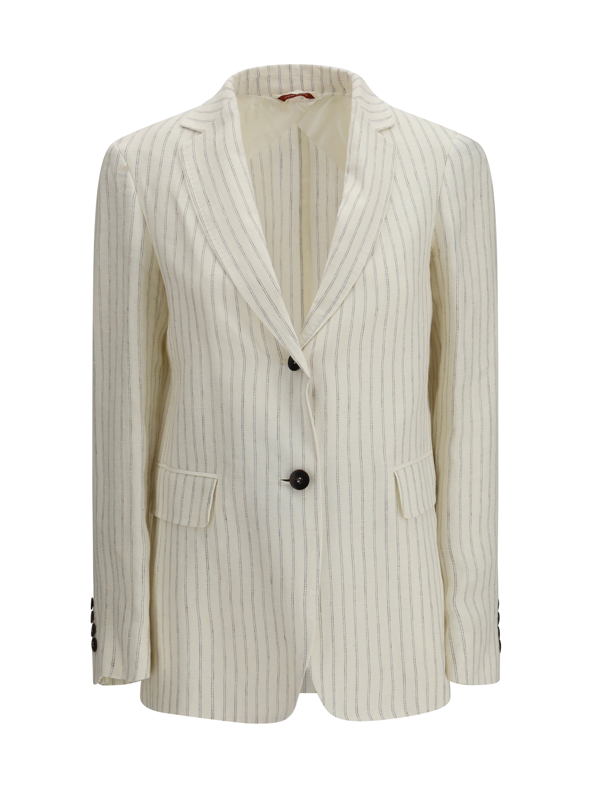 Pinstriped Linen Blazer — Beige