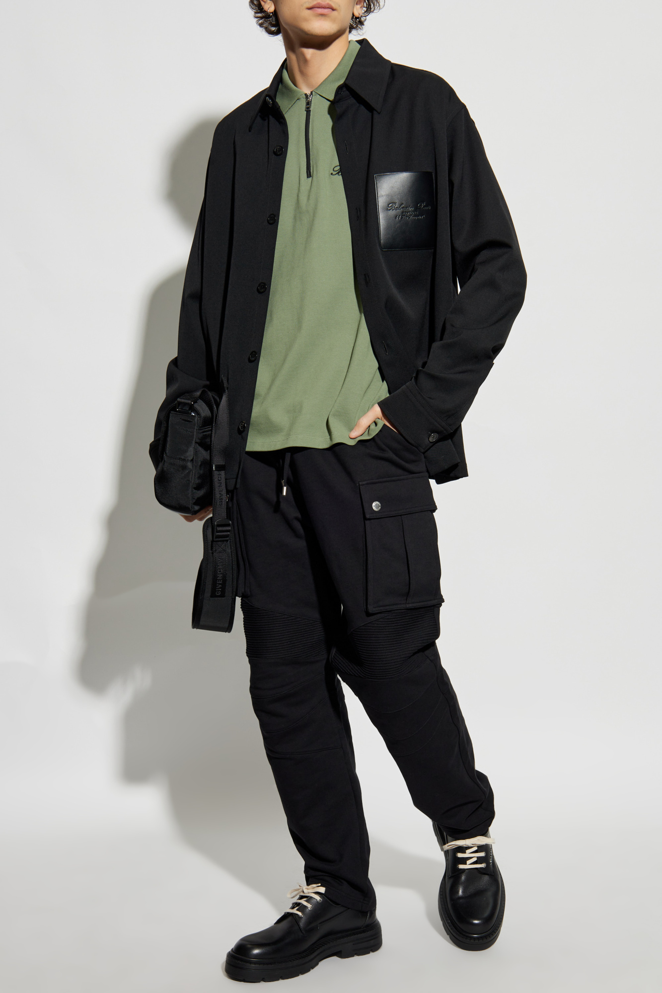 Shirt With Leather Pocket, Men's, Black