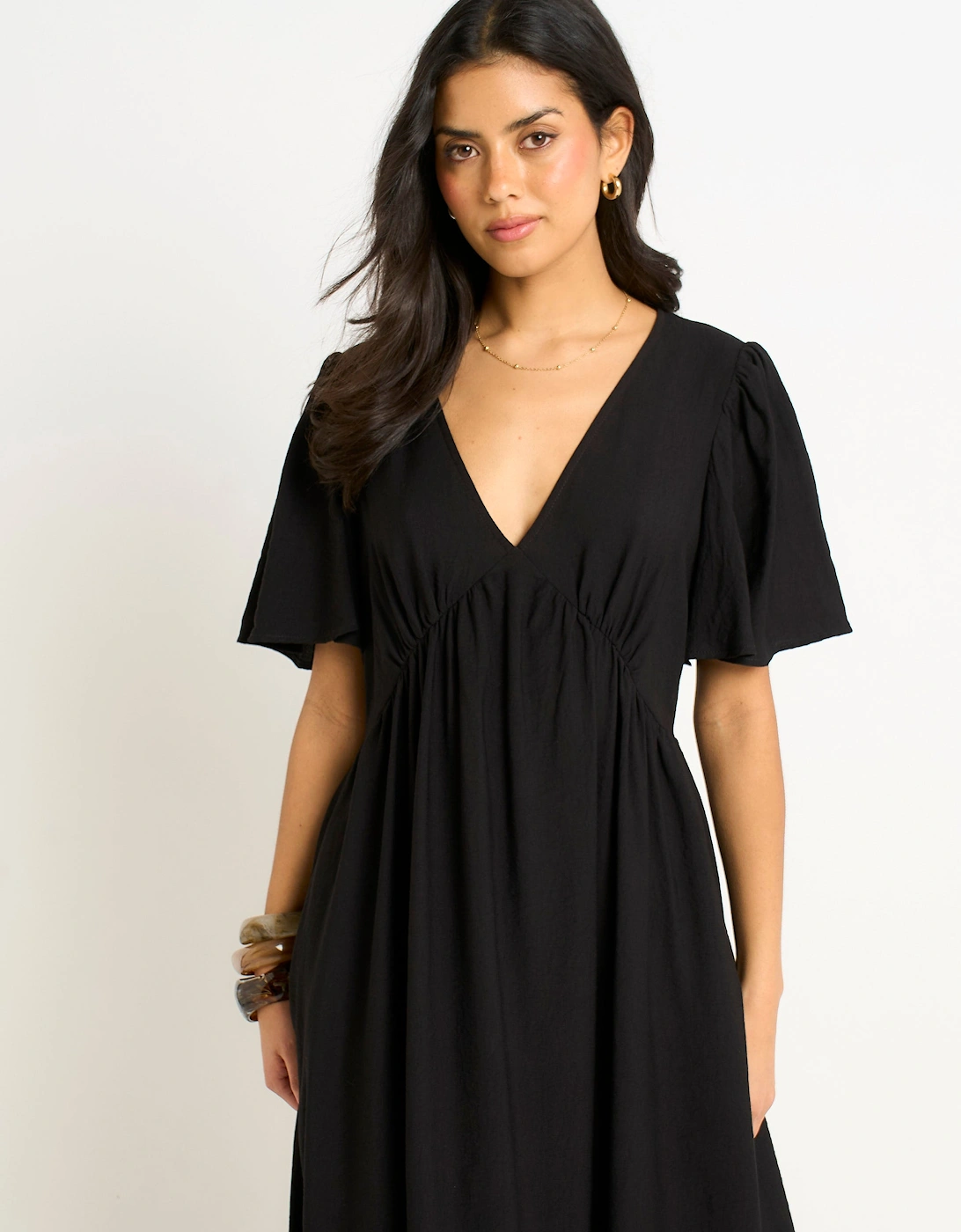 Gini London Women's Black V Neck Angel Sleeves Skater Maxi Dre