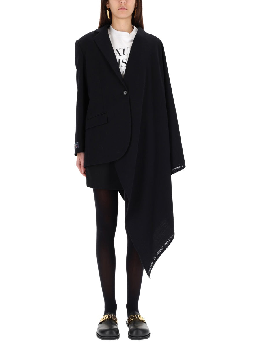 Asymmetric-drape Wool Coat