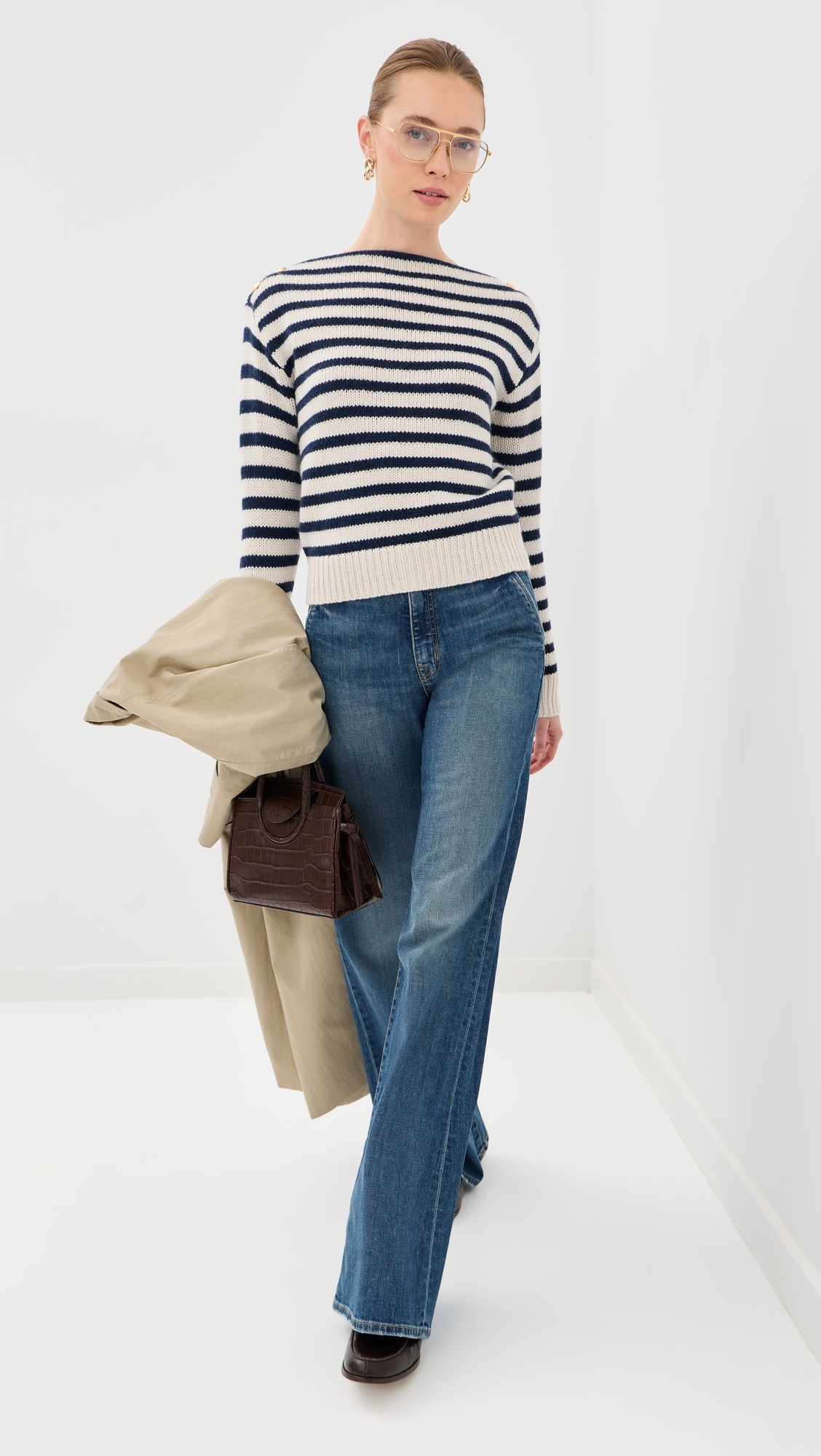 Tandy Cashmere Sweater Ivory/Marine Stripe