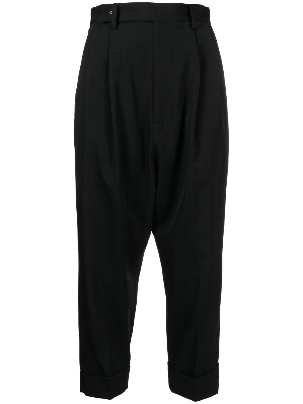 Wool cropped tapered-trousers - Black