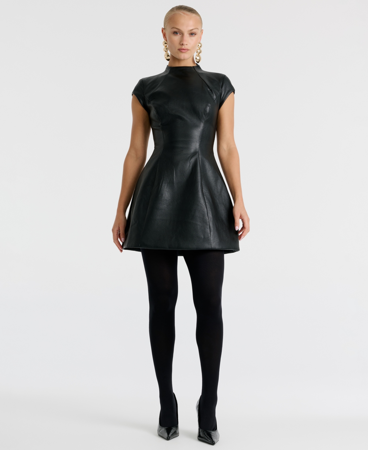 Women's Delphi Mock Neck Mini Dress - Black