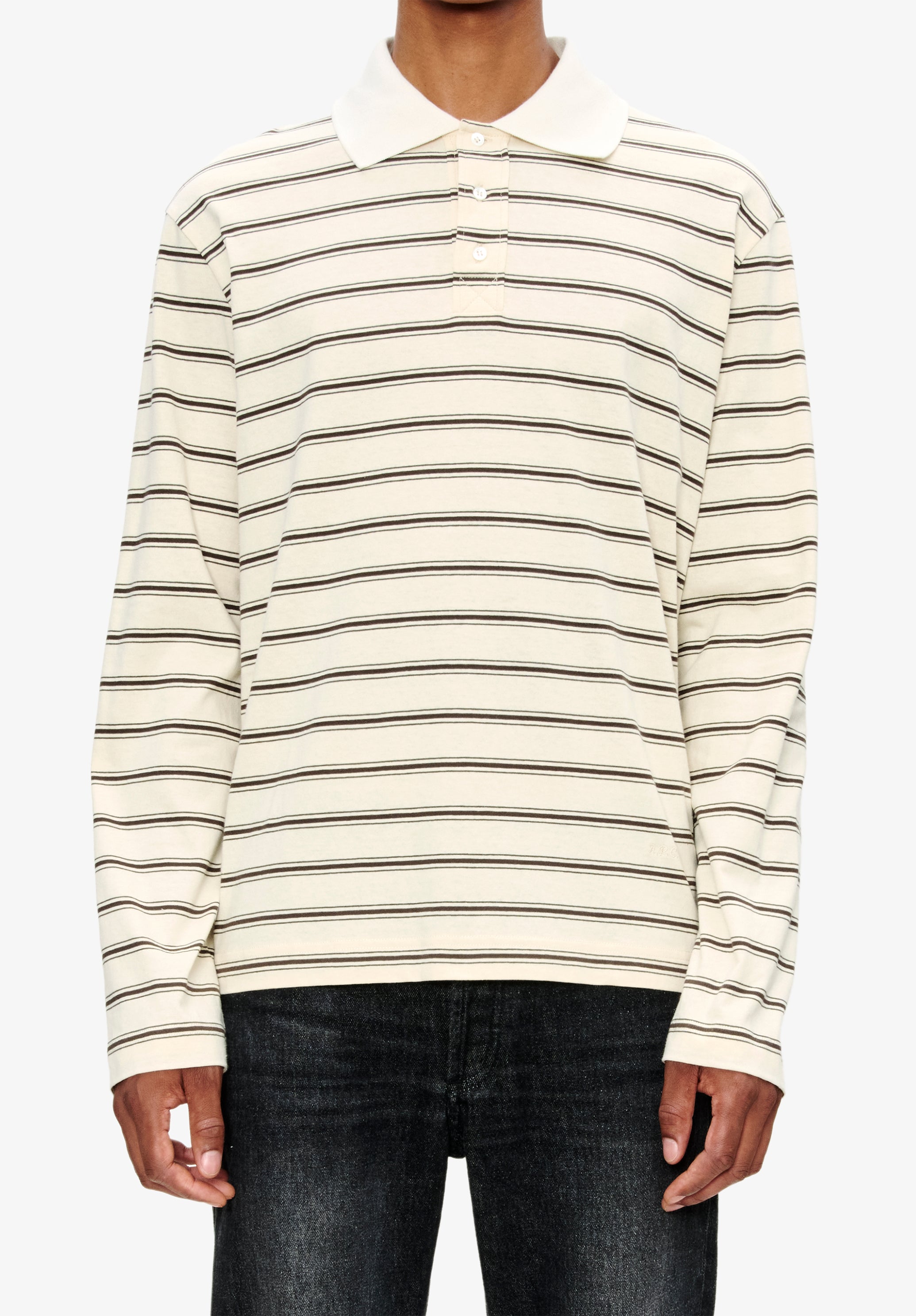A. P.C. Long-sleeve striped polo shirt S AAD - Ecru