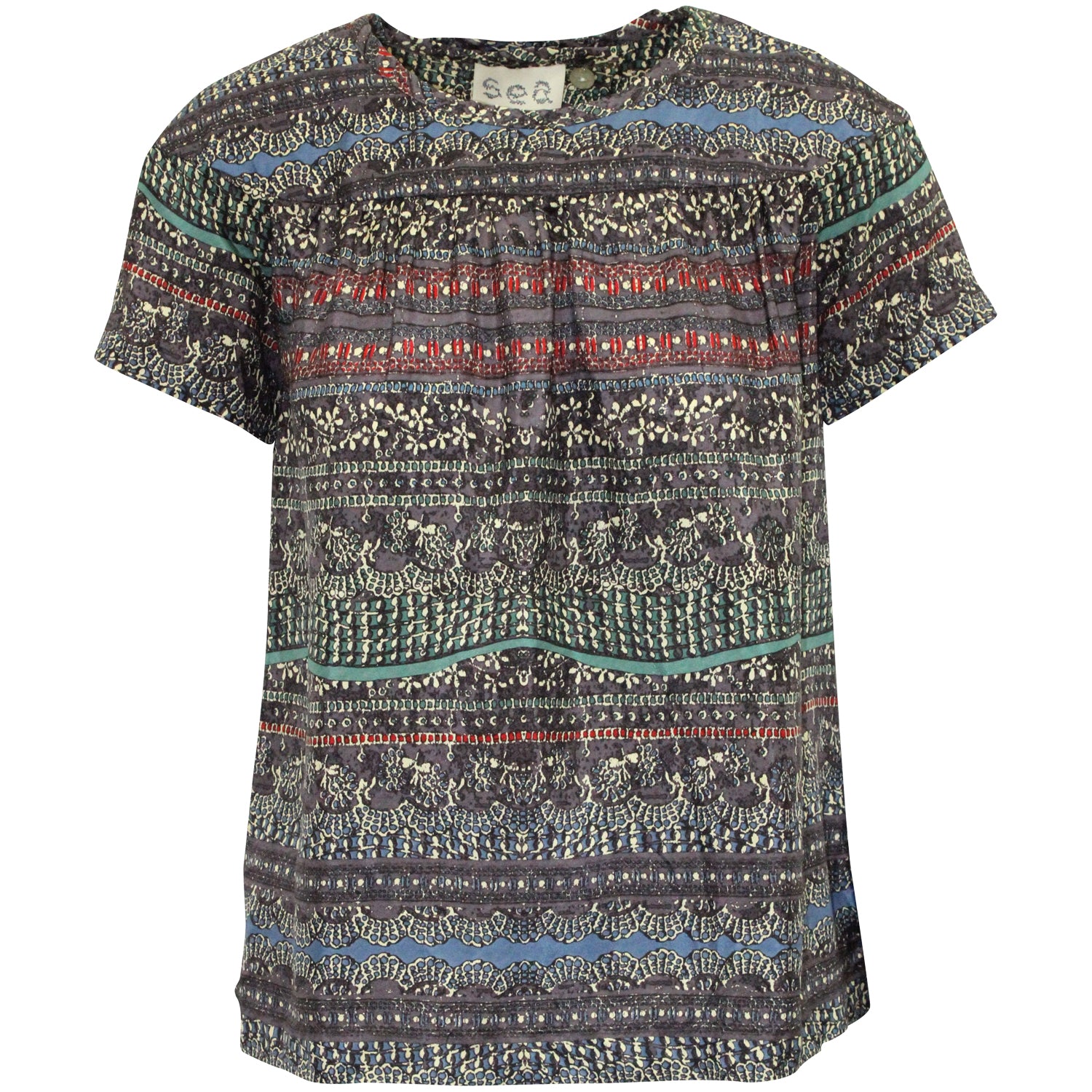 Multi-Abstract Print Top in Multicolor Silk