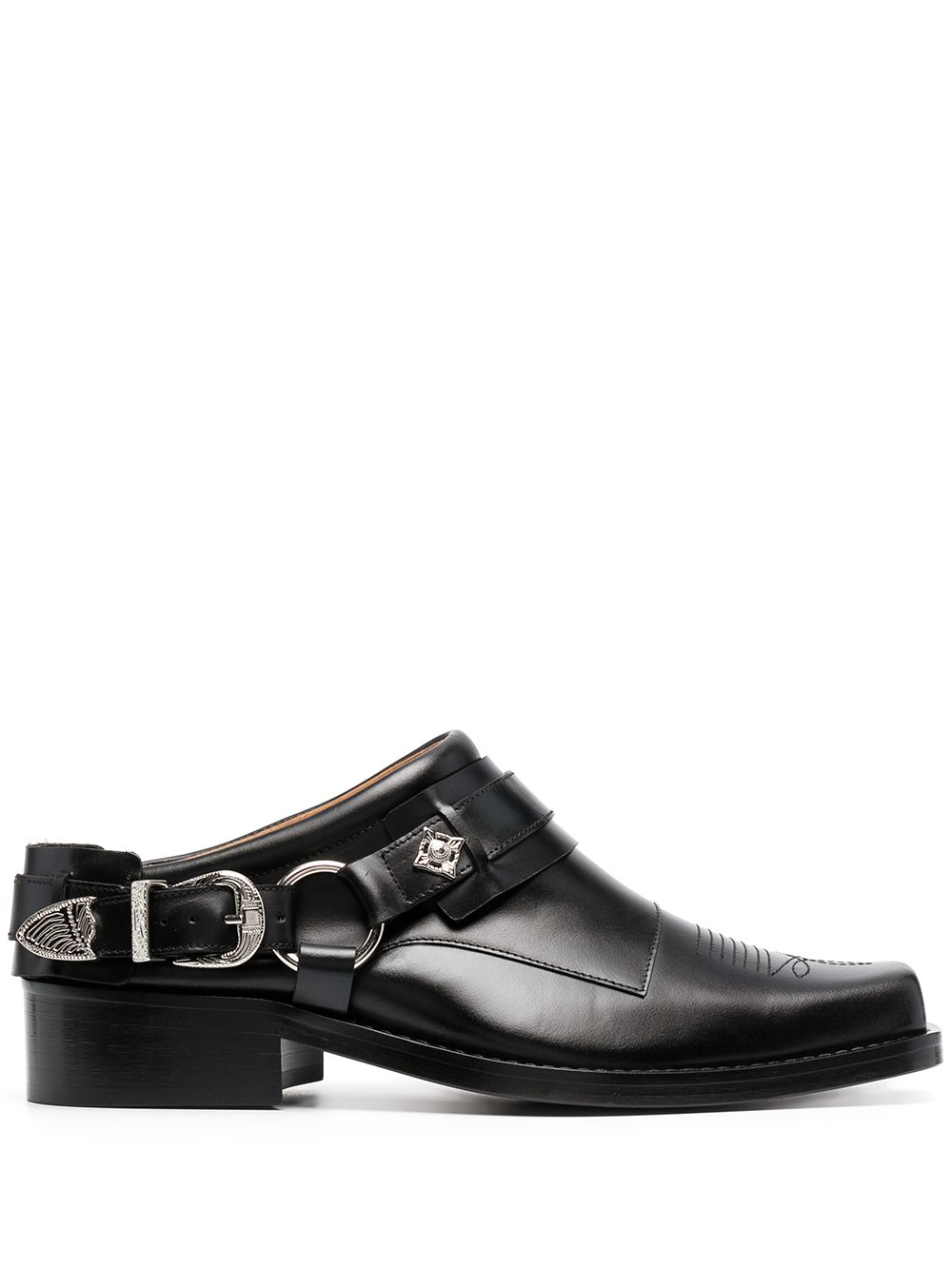 Buckled leather slip-on boots - Black