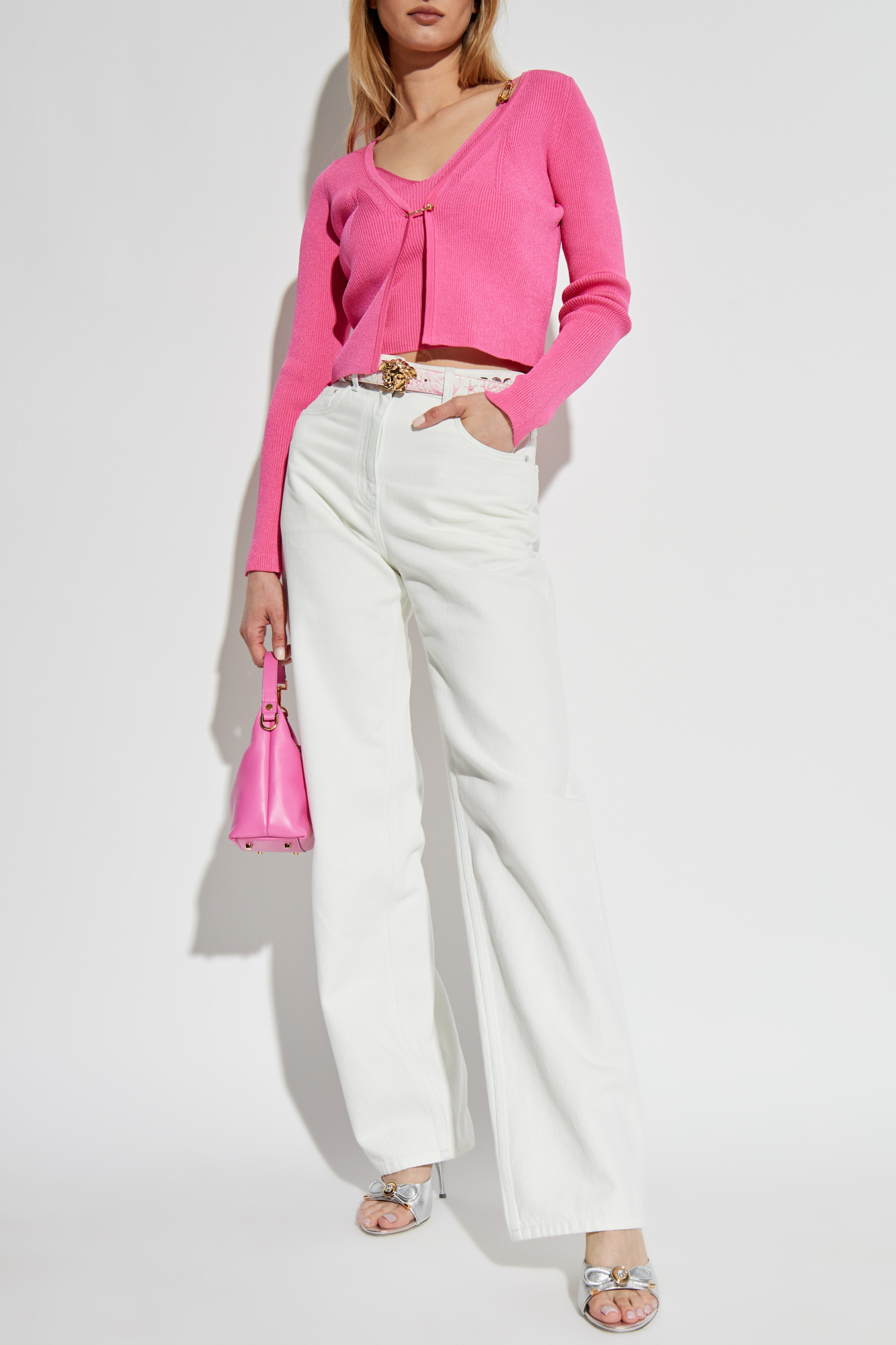 Versace Cardigan With Safety Pin Fastening, Women's, Pink