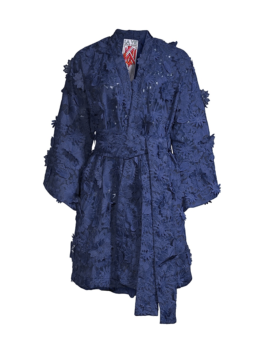 Women's 3D Lace Mini Wrap Dress - Navy