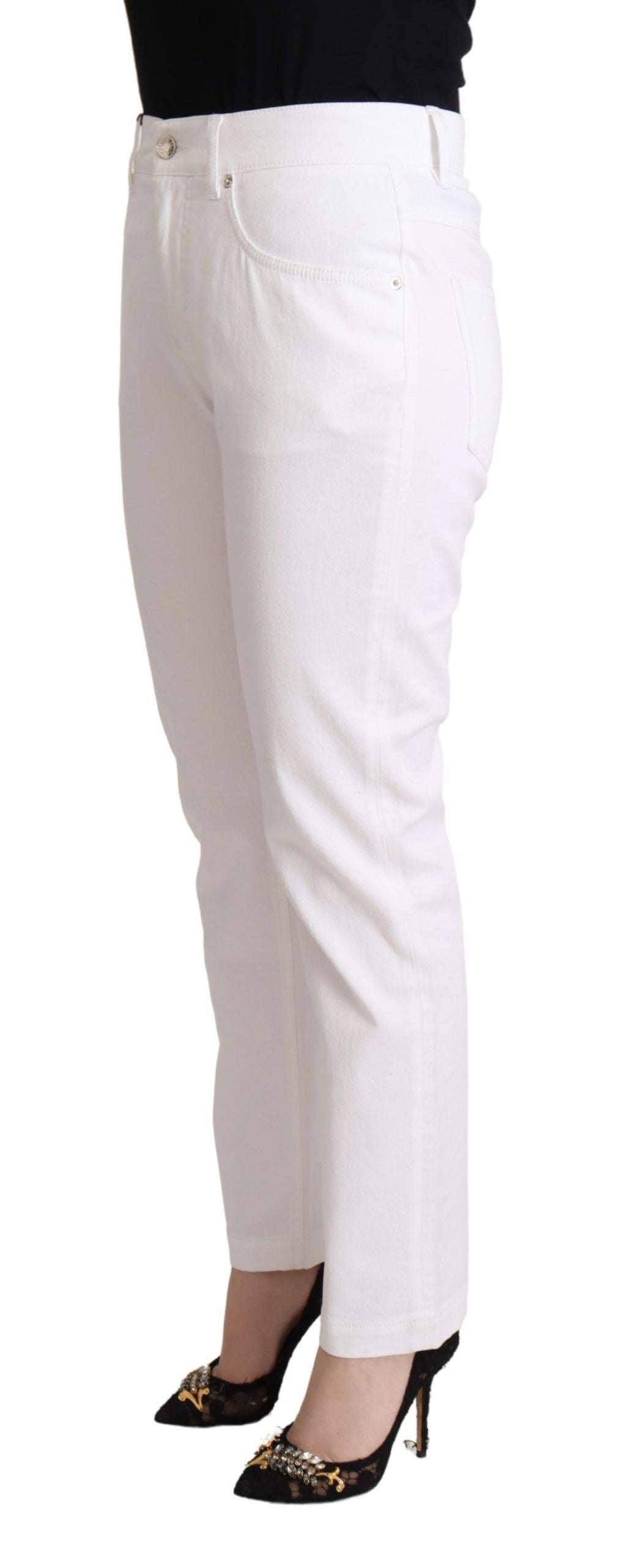 White Denim Tapered Jeans — White