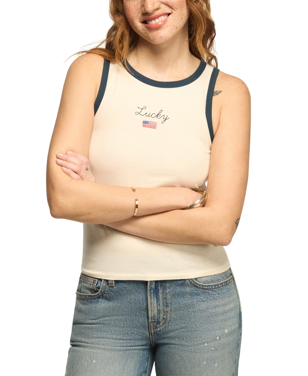 Women's Americana Ringer Crewneck Tank Top - Gardenia