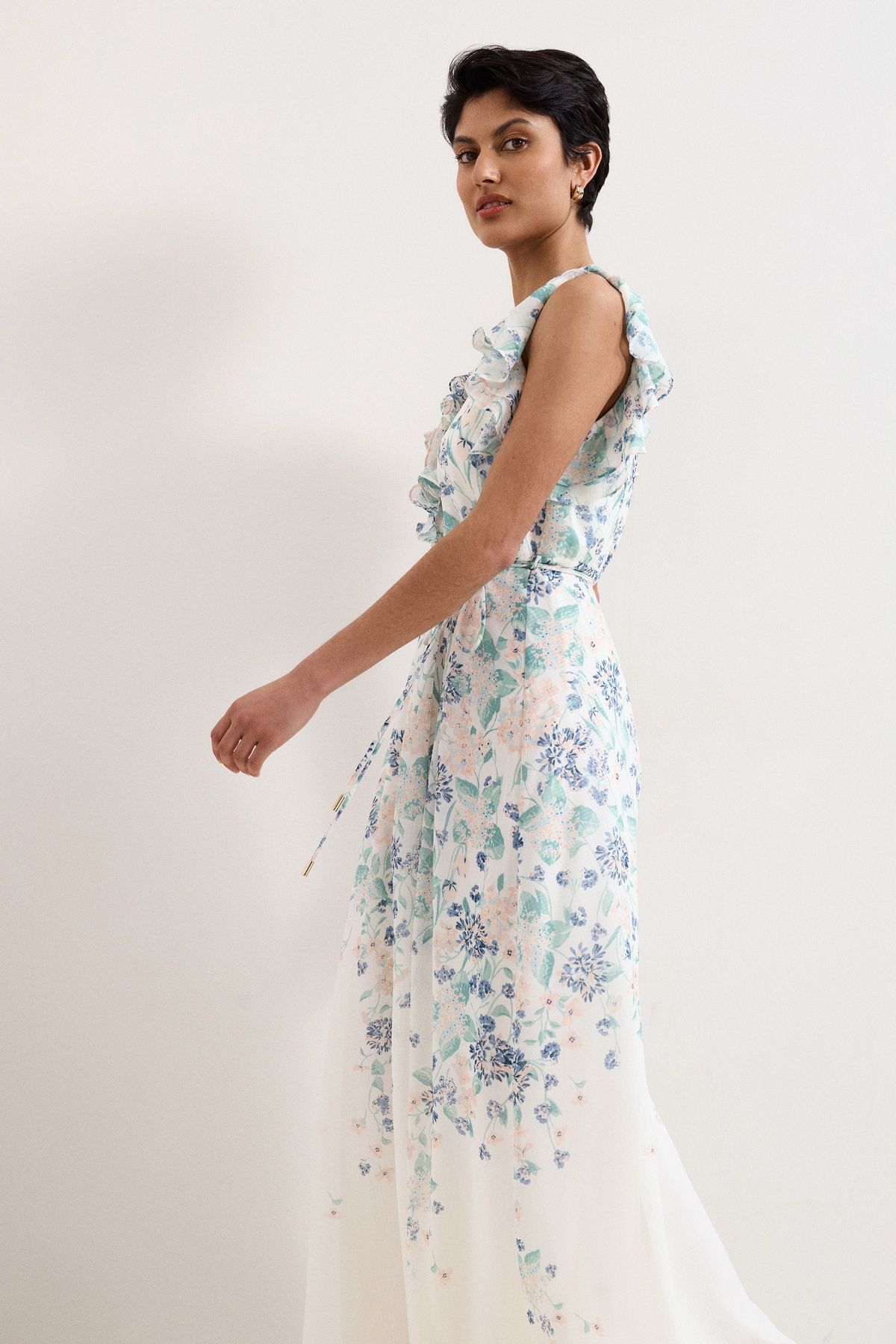 Phase Eight Rachel Floral Ruffle Detail Maxi Dress In Off White