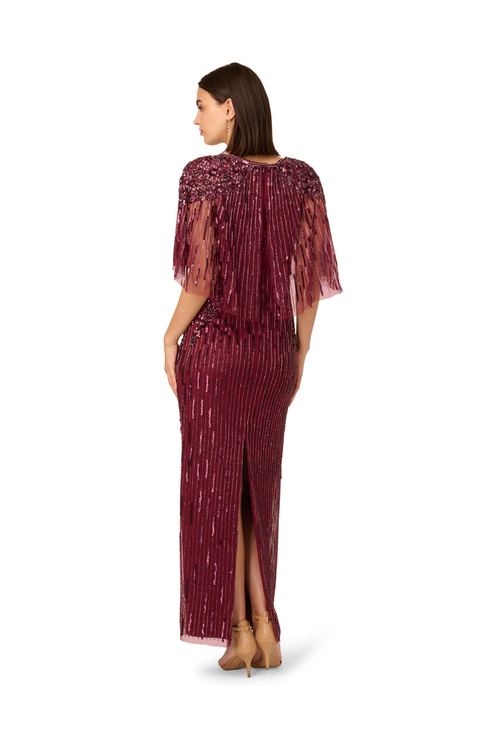 Adrianna Papell Womens Cape Bead Long Dress - Red