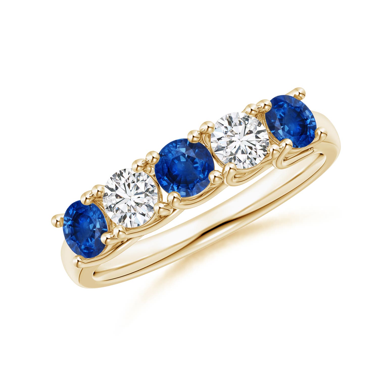 Angara 0.78 Carat Half Eternity Five Stone Sapphire and Diamond Wedding Band in 18K Yellow Gold