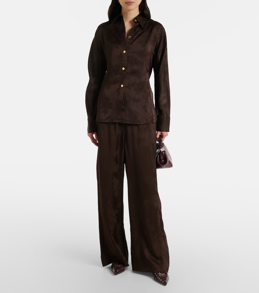 Satin jacquard wide-leg pants