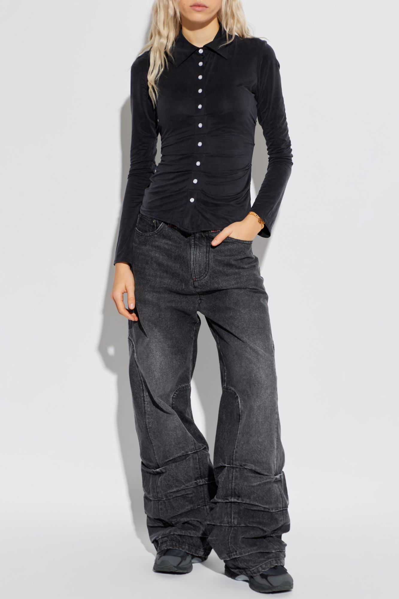 Draped Shirt, Women's, Black