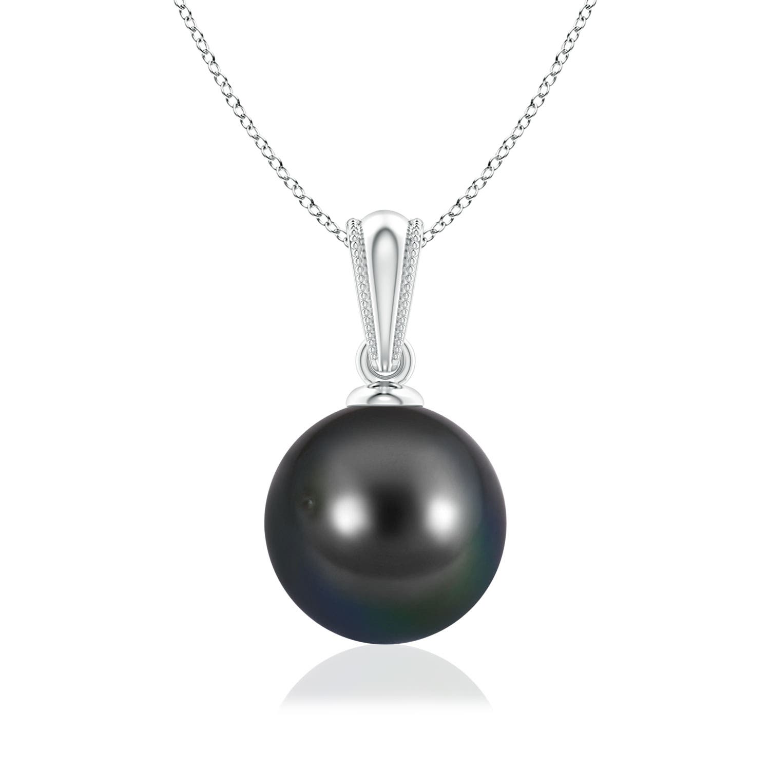 Angara 8mm Tahitian Pearl Pendant with Ornate Bale in 14K White Gold