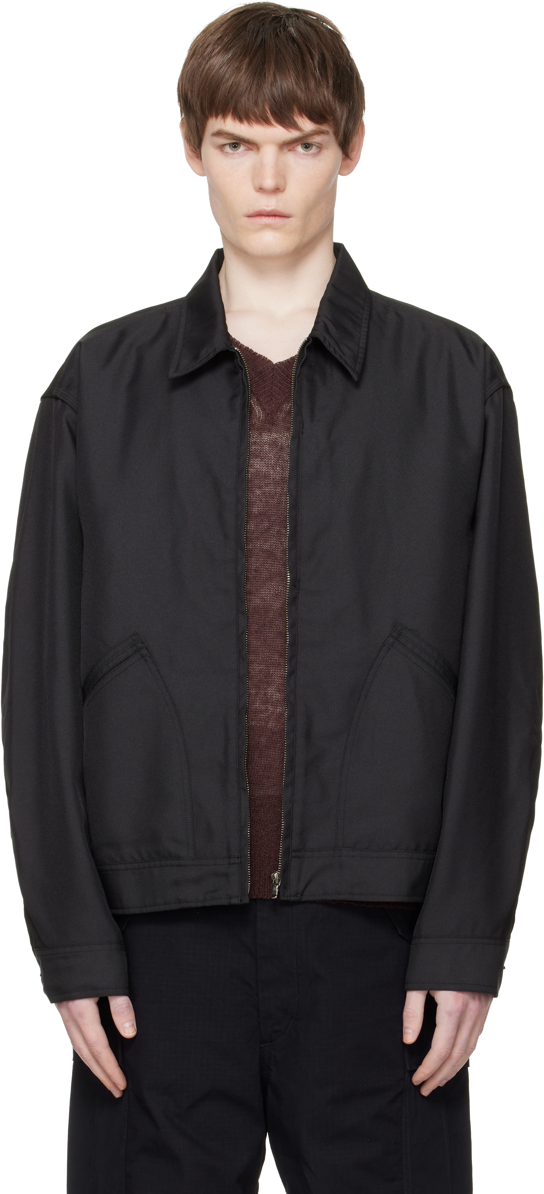 Black Polyester Twill Deck Jacket