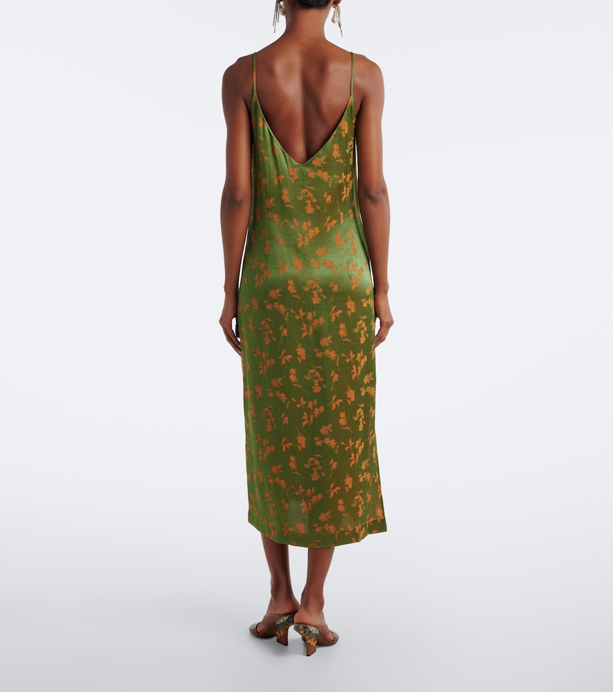 Floral jacquard satin slip dress