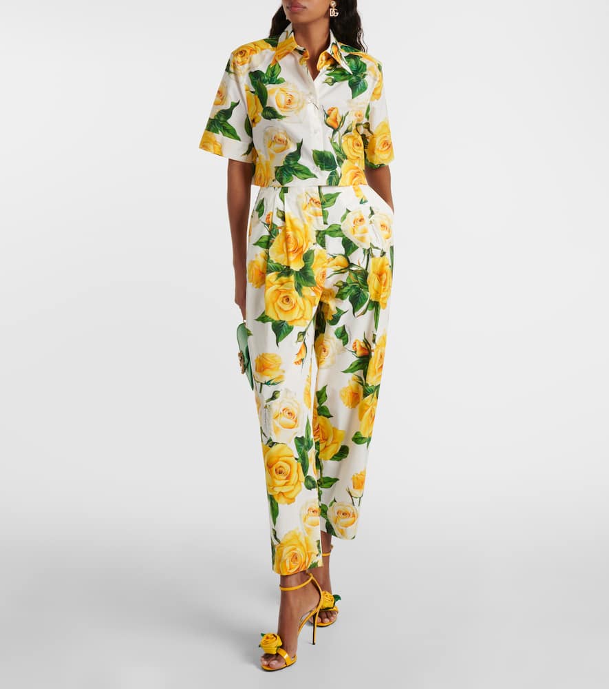 Floral high-rise cotton cropped pants
