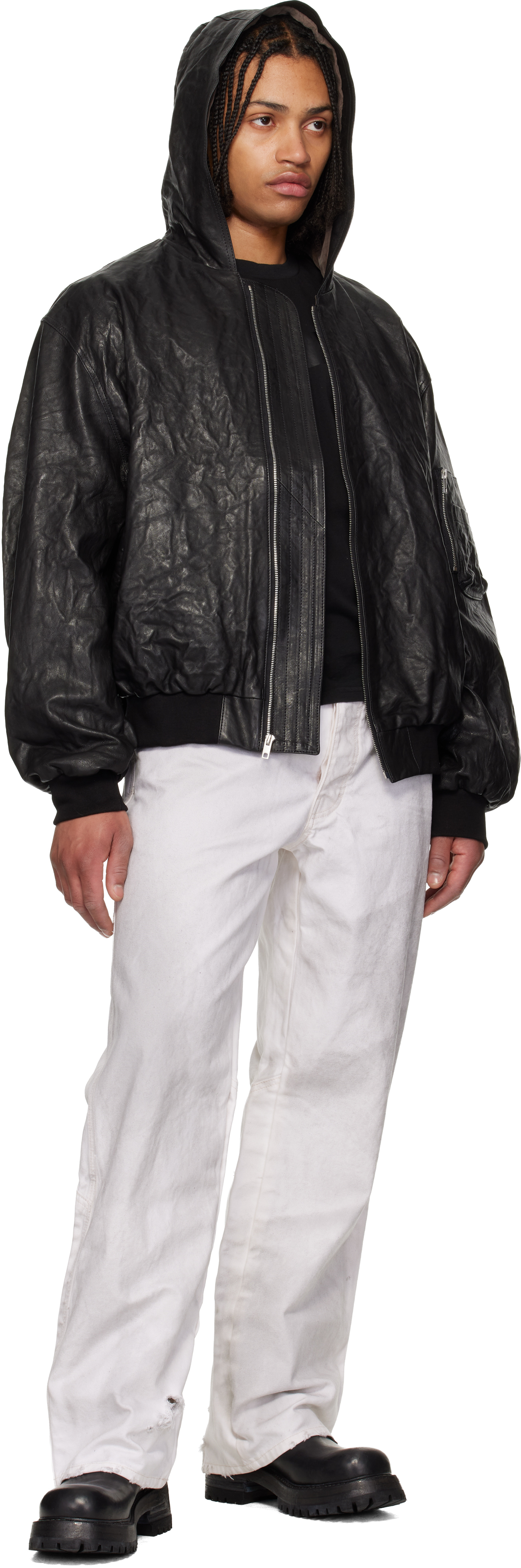 Black Leather Hooded Jacket