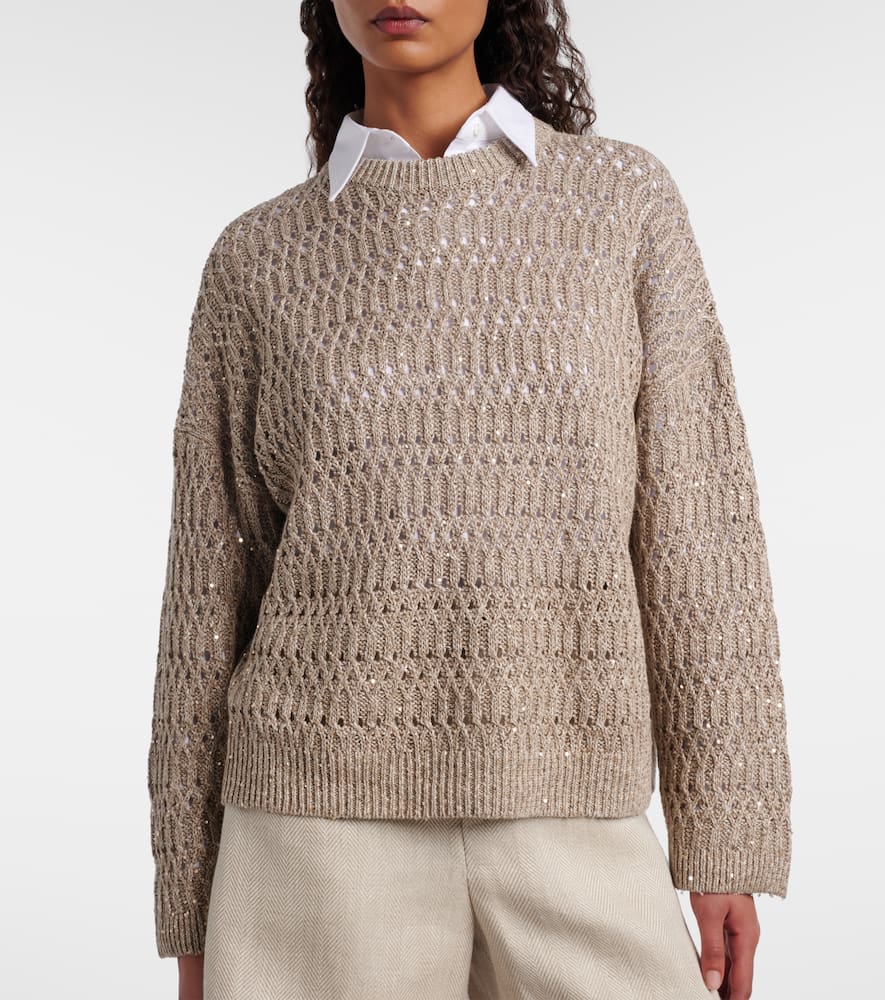 Sequined linen-blend sweater