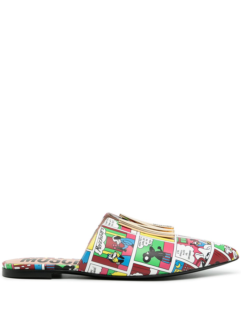 Comics-print flat slippers - White