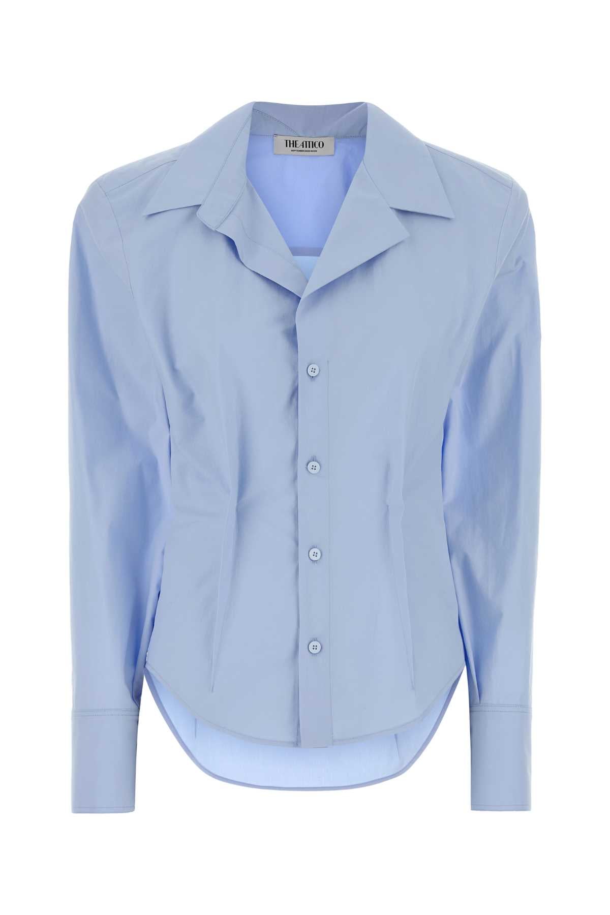 Cotton Button-Front Shirt — Blue