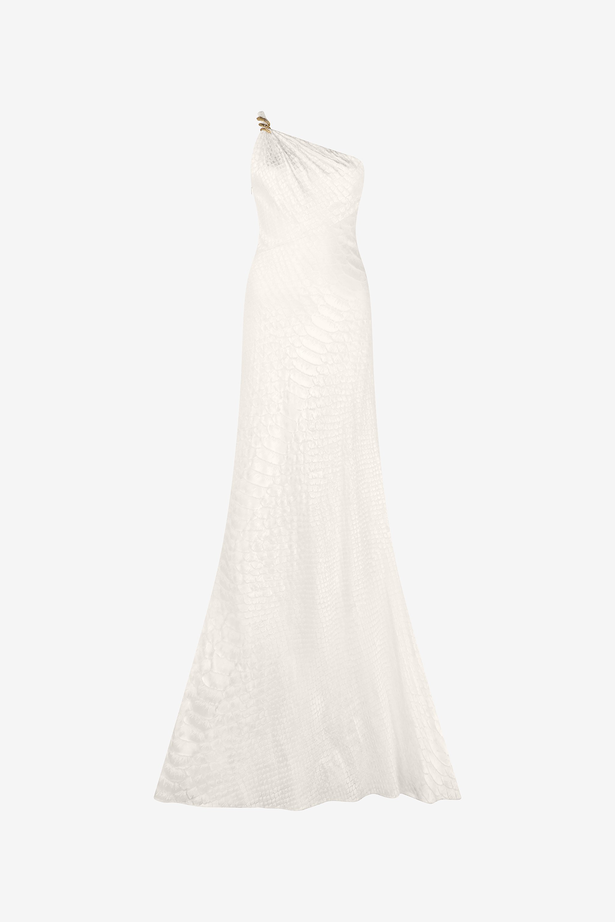 White One-shoulder Dress With Scale Print