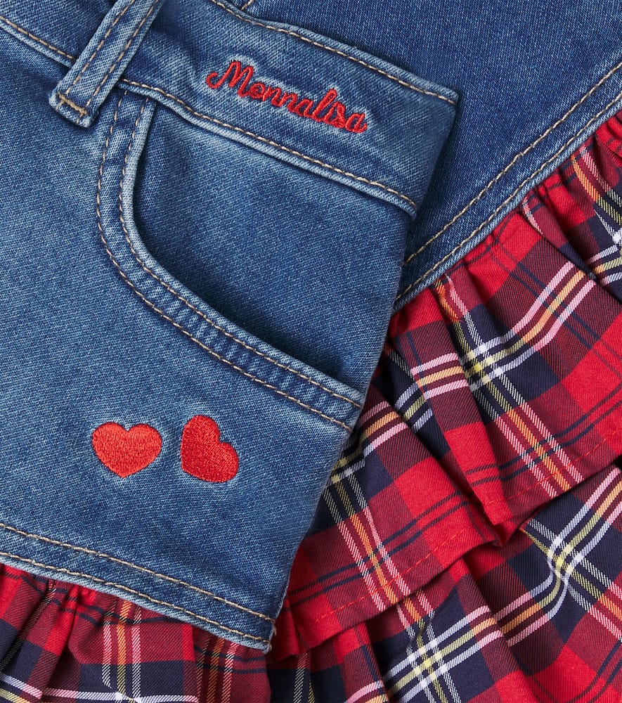 Tartan cotton-blend denim skirt