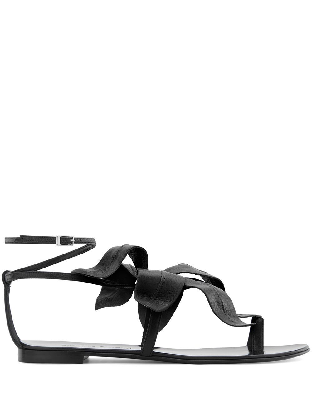 Flower appliqué flat sandals - Black