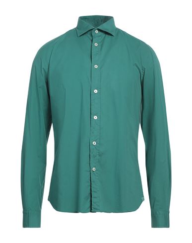 Man Shirt Emerald green Size 15 Cotton, Elastane