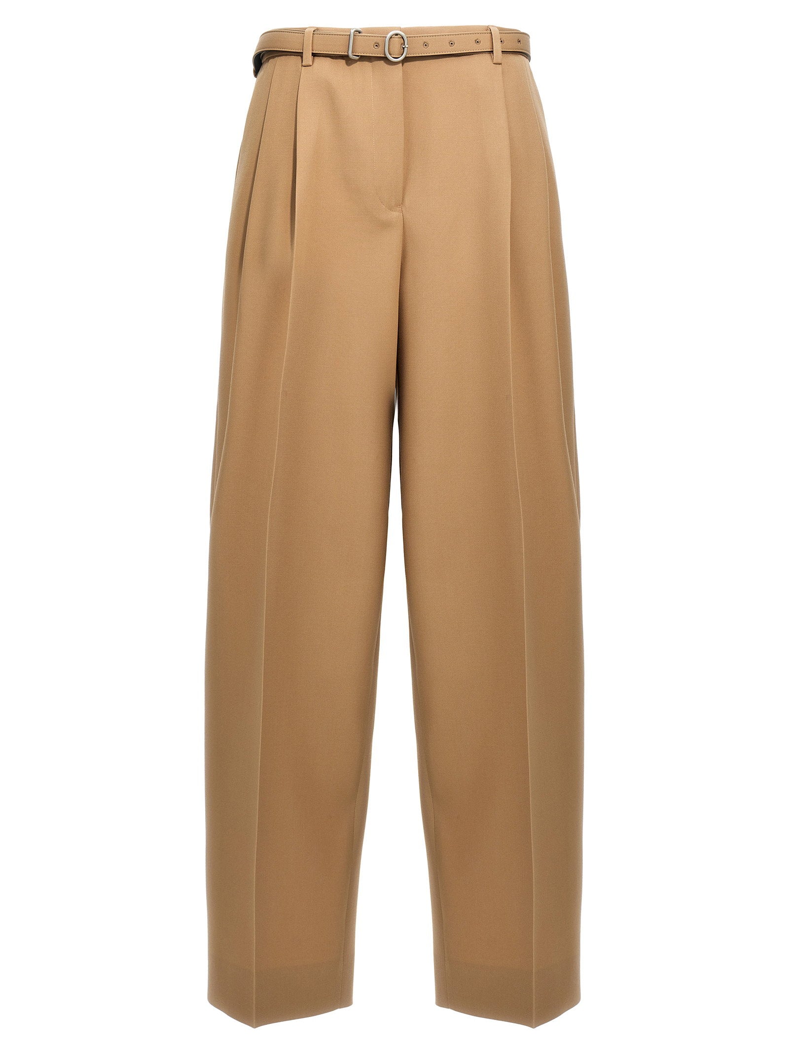 Wool Gabardine with Removable Belt Trousers — Camel