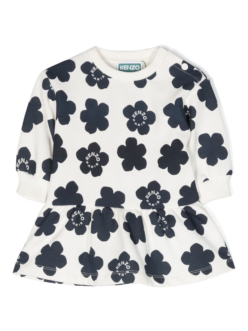 Floral-print long-sleeved dress - White