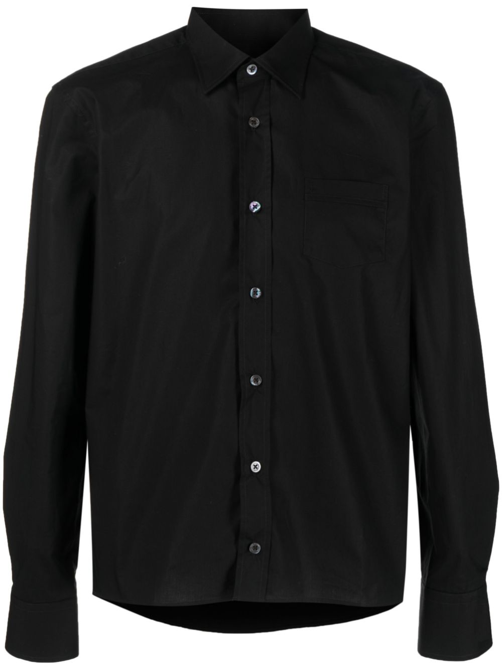 Logo-patch long-sleeve cotton shirt - Black