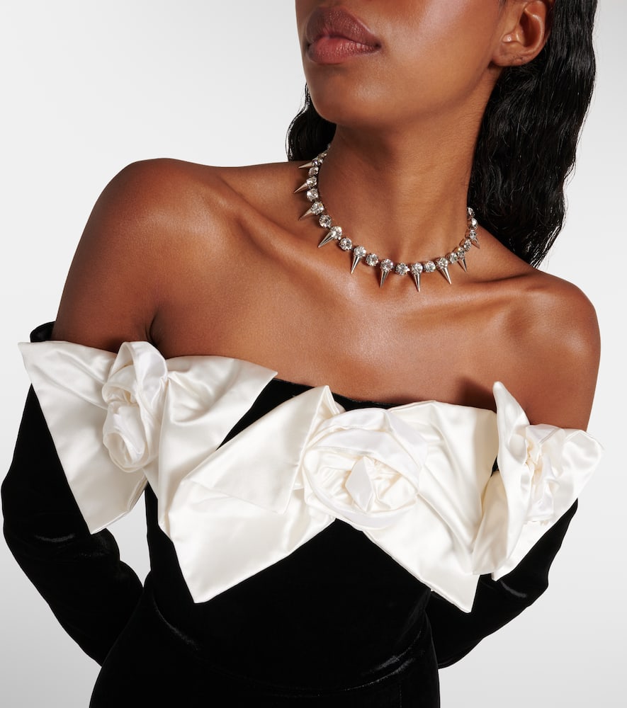 Bow-detail off-shoulder velvet gown