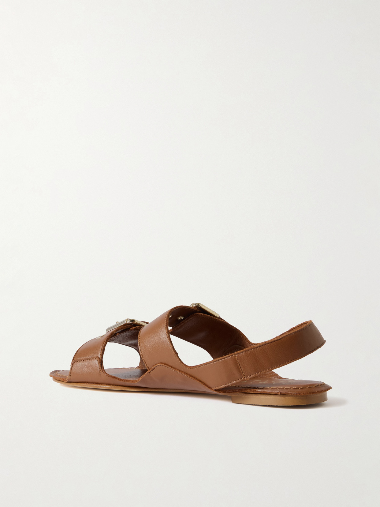 The Double Buckle Leather Sandals - Brown